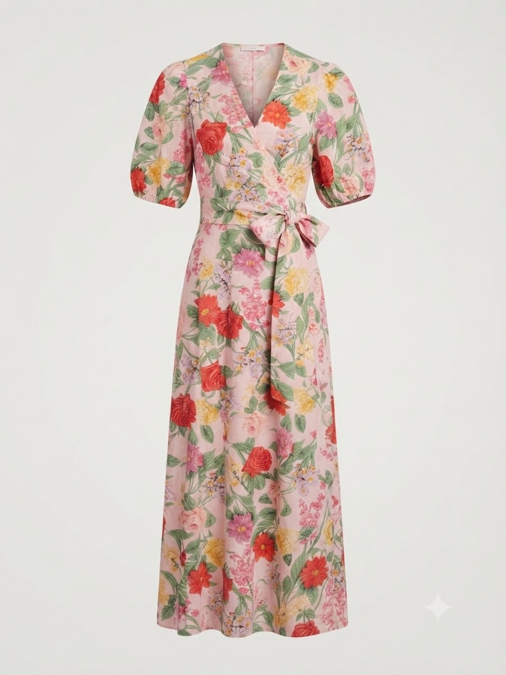 Old Navy Fit & Flare Garden Linen-Blend Twist-Front Maxi Dress Pink Puff Sleeve